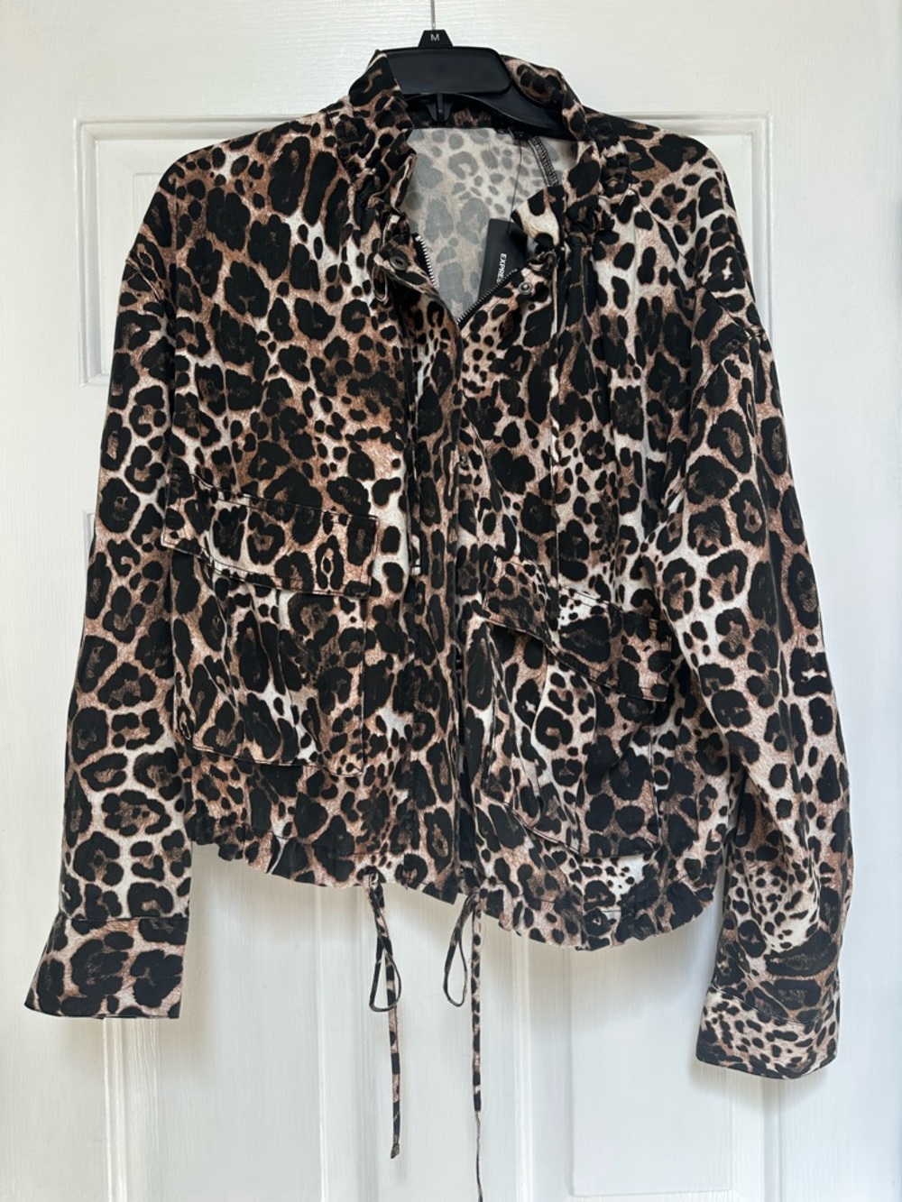 Express Leopard Print Drawstring Jacket - Brown/Black